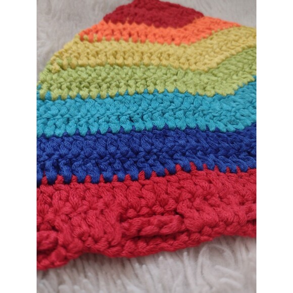 New Hand Crocheted Rainbow Color Bikini Top & Skirt Long Fringe Soft Acrylic XL - Picture 8 of 10